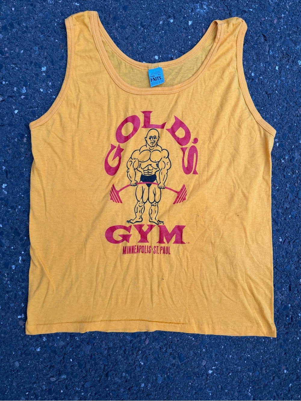 Gold's Gym Yellow Graphic Men's Tank Top Vintage 70/80 the Knits